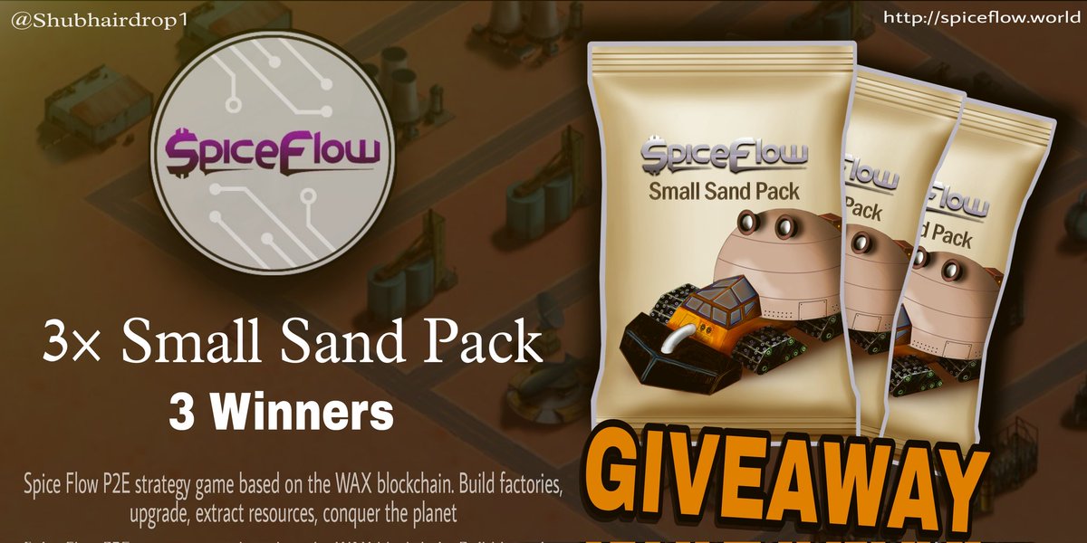 3× SMALL SAND PACK #NFTGiveaway by <a href="/spice_flow/">Spice Flow</a> 🎉

*Requirement
1️⃣Follow <a href="/spice_flow/">Spice Flow</a> &amp; @shubhairdrop1
2️⃣Like &amp; Retweet &amp; Tag 3 friends
3️⃣Comment Wax address
4️⃣Join Discord - discord.com/invite/gQXt3JD…

⌚End 2 June 
🙂Good Luck

#WAX #P2E #NFTCommunity #Free #Giveaways #NFTdrops