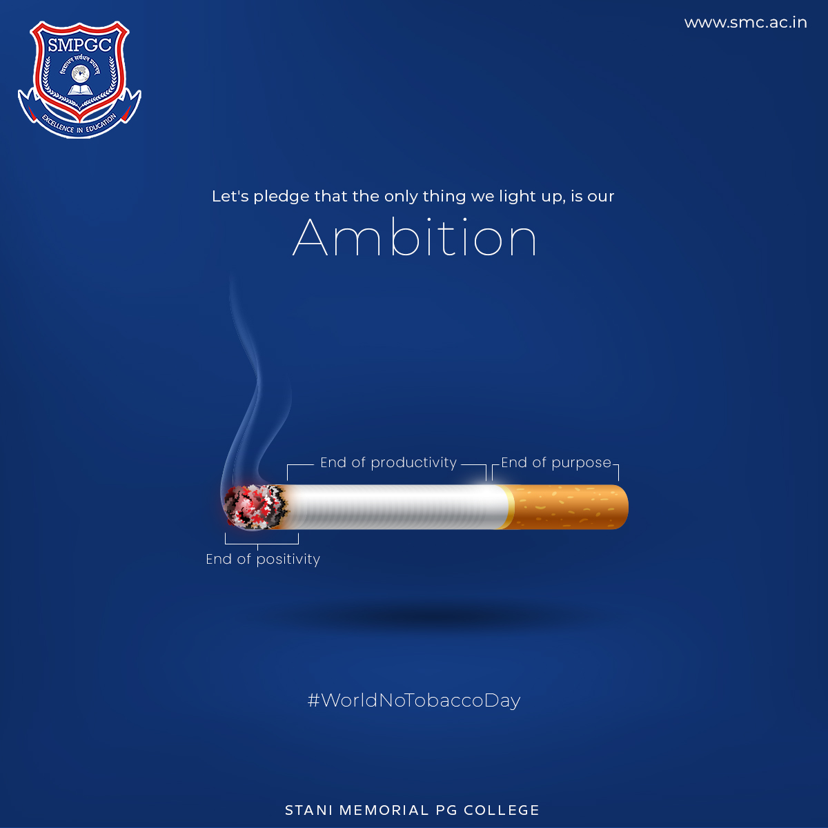 This #WorldNoTobaccoDay, let's pledge that the only thing we light up, is our ambition.

#SMPGC #QuitSmoking #Worldnotabaccoday2022 #nosmoking #quitsmoking #smokefree #stopsmoking #smoking #health #smokingkills #nosmoke #vapers #pod #instavape #vapenation #notobacco #smoke