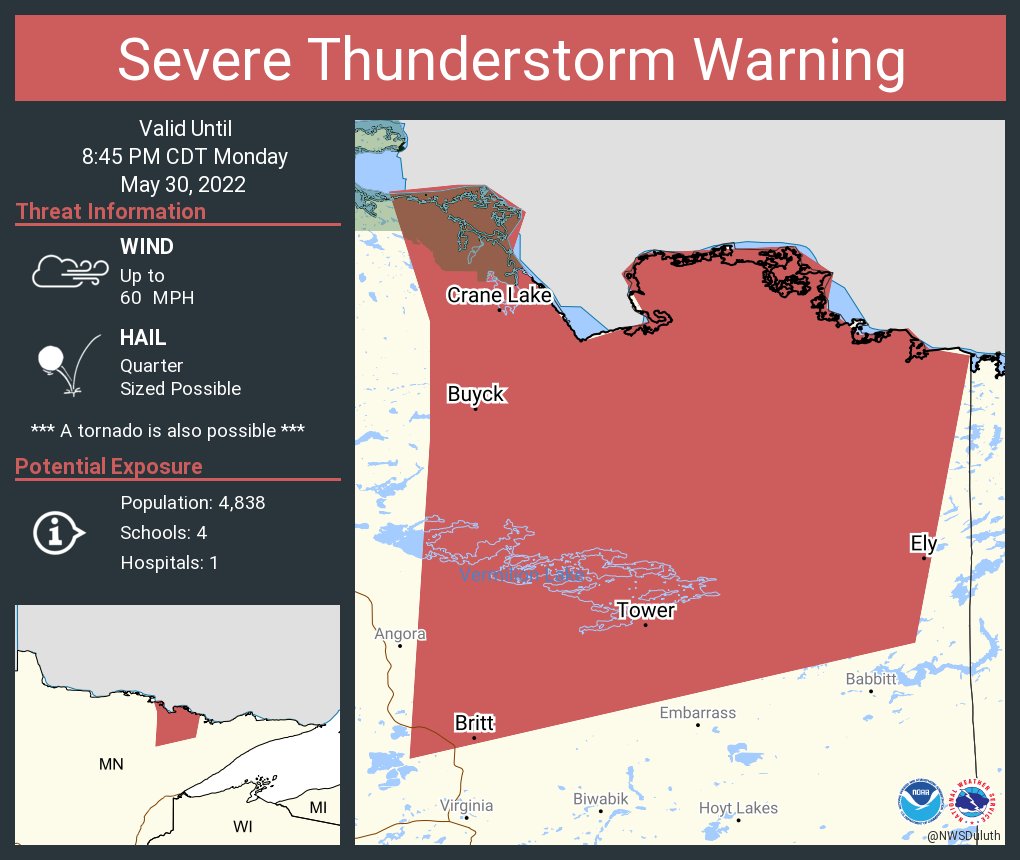NWS Duluth on Twitter "Severe Thunderstorm Warning continues for Ely