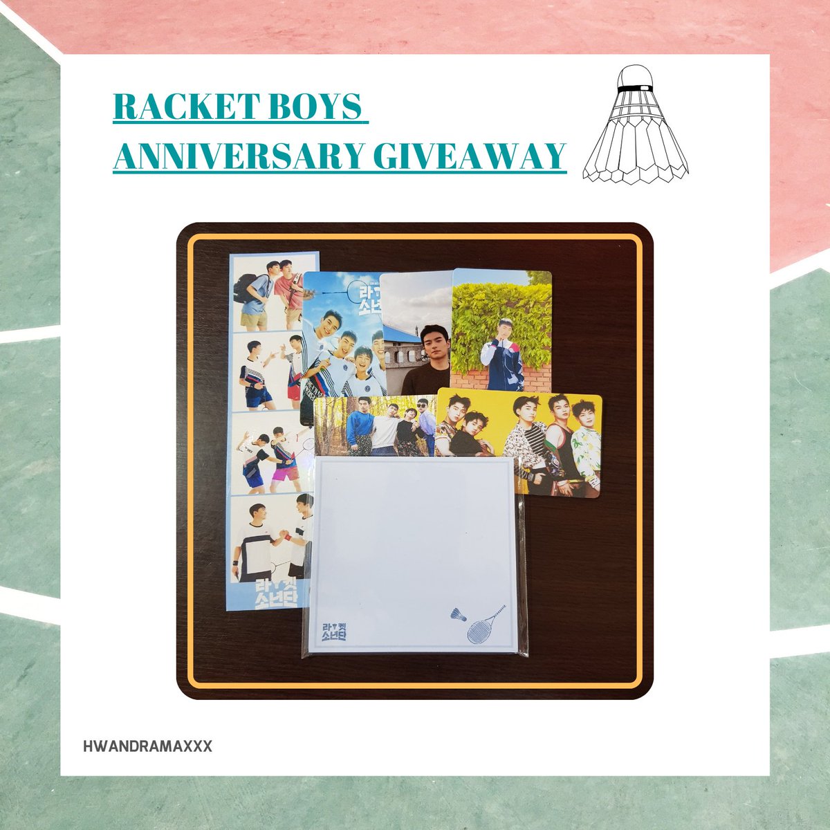 Giveaway for #RacketBoys Anniversary 🎉

🏸Open to PH viewers only 🇵🇭
🏸 Read the mechanics below
🏸 I will shoulder the sf
🎁 Fanmade merch, GCASH

W1N TOGETHER LOSE TOGETHER
#DreamYearWithRacketBoys