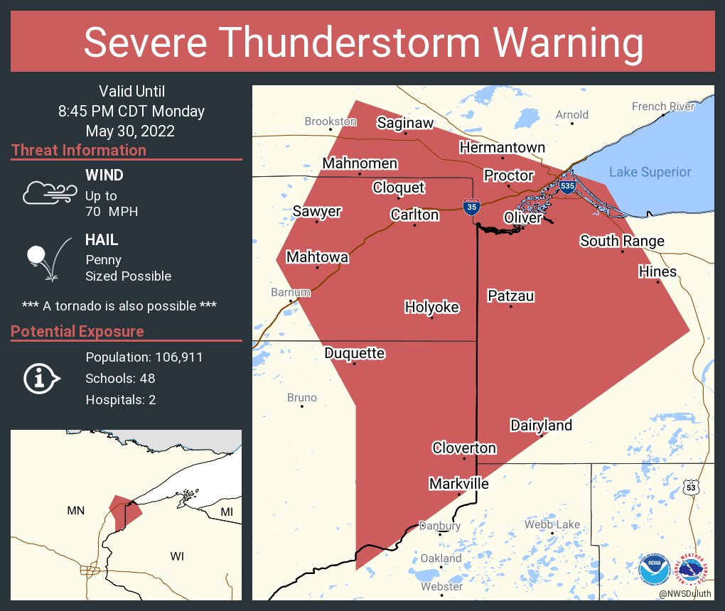 NWS Duluth on Twitter "Severe Thunderstorm Warning continues for