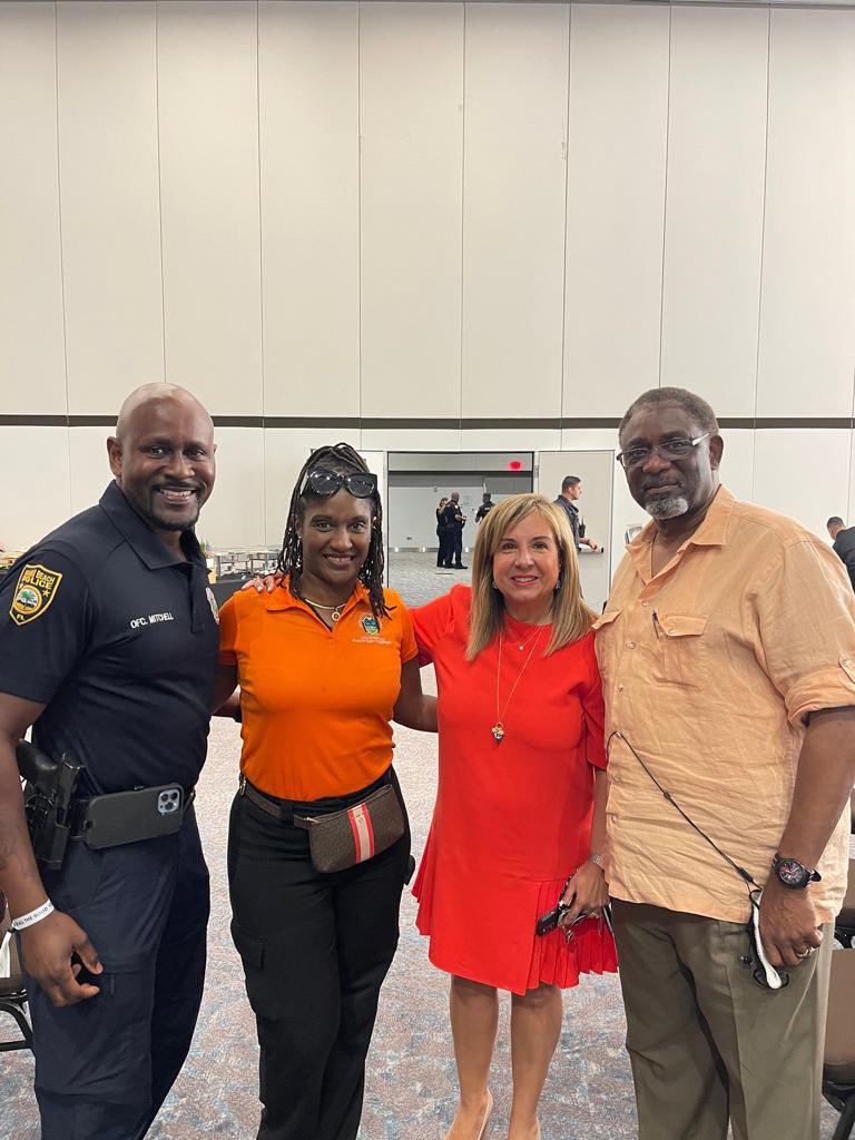 AdvocacyMDC's tweet photo. #OurCounty’s #CommunityRelationsBoard Program Director Dr. Shirley Plantin with @LGBTQMDC Program Director Gabriel J. Paez photographed with @MiamiBeachPD and City Manager #alinahudak during #memorialweekend2022 in #MiamiBeach. #CommunityRelations https://t.co/7Oxm8J0txu