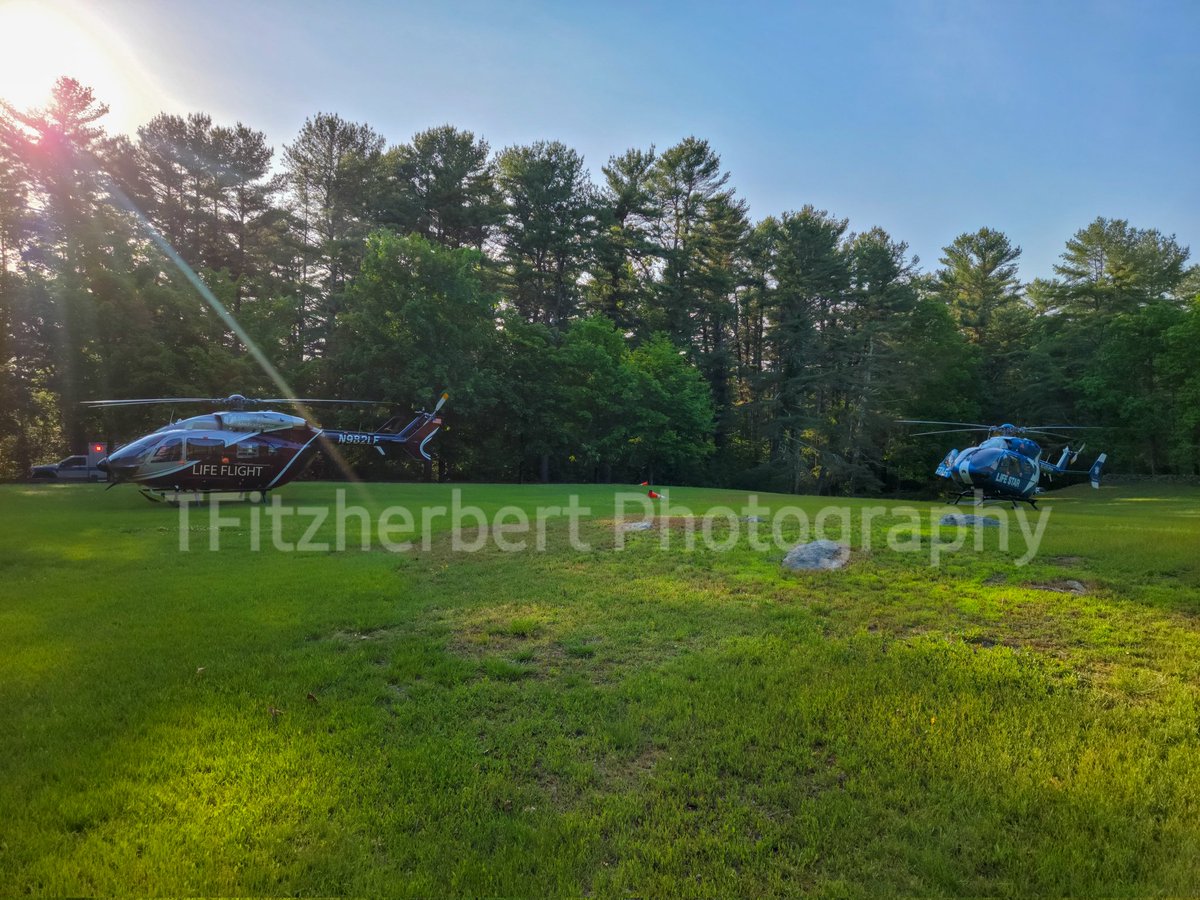 TFitzPhoto1's tweet photo. Thompson Hill worked a Serious MVA on Quaddick Town Farm Rd Requiring 3 Medical Helicopters. Life Flight and Life Star Landed At a designated LZ at the Quaddick State Park. The 3rd in Helicopter Landed at Day Kimball Hospital @LIFESTAR_CT @UMASSLIFEFLIGHT https://t.co/EfIFHUdn0e