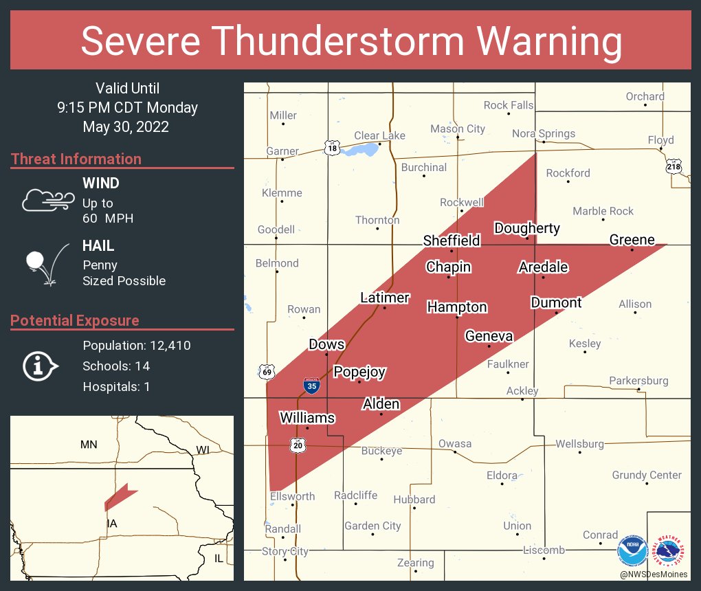 NWS Des Moines on Twitter "Severe Thunderstorm Warning including Hampton IA, Sheffield IA and