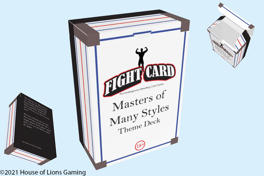 "Masters of Many Styles" is a deck that uses all three styles: PRO, SUB, and STK styles! You can find it at <a href="/thegamecrafter/">The Game Crafter</a> with an MSRP of $16.99 here: bit.ly/3POvBTn. Now for the wrestlers...