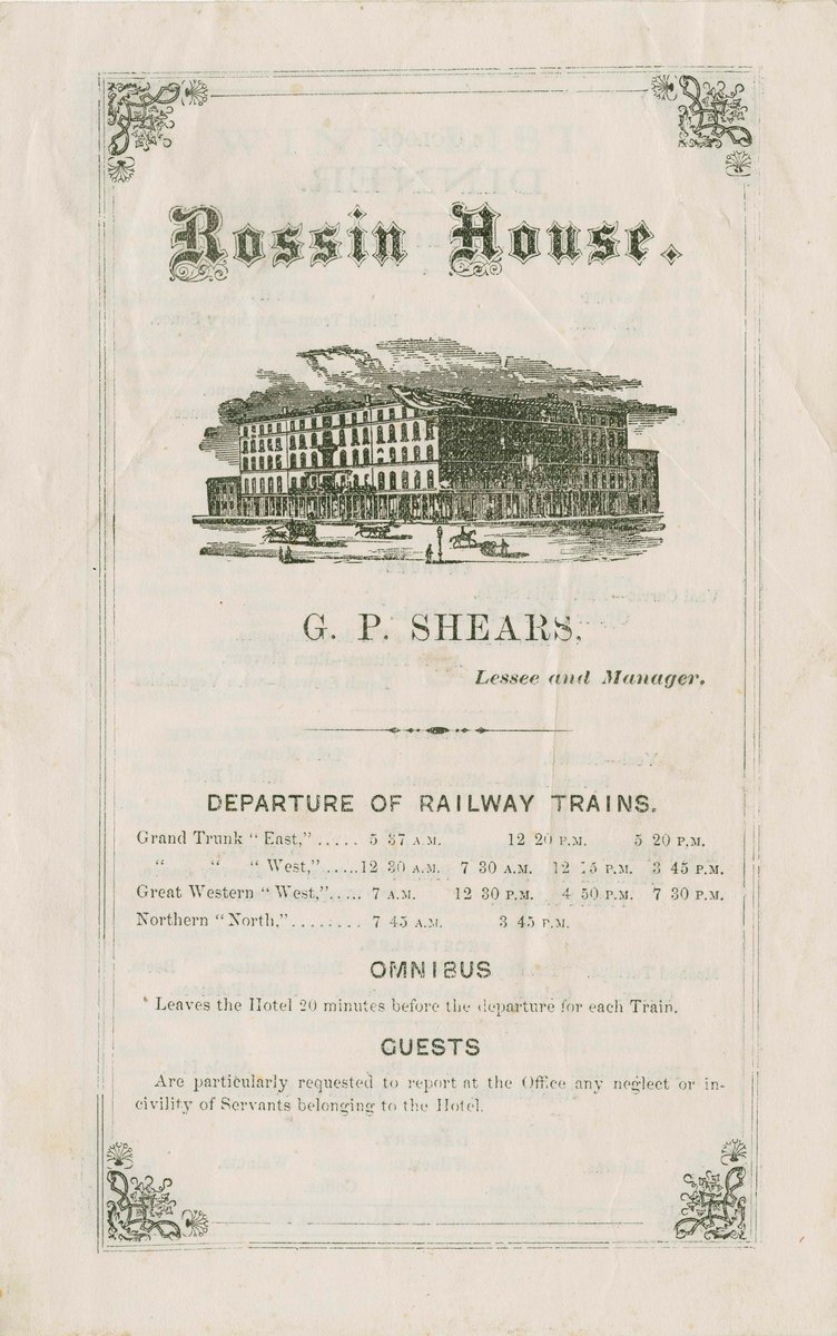 TorontoPast's tweet photo. The Rossin House Menu: 1869 - Toronto Public Library.
What would you choose for dinner ?
#toronto #torontopast #torontohistory #TOhistory #kingstw #yorkst https://t.co/r2Vg7aVCf5