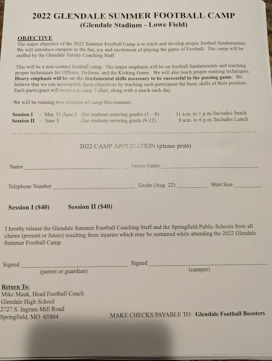 Glendale_FB's tweet photo. Glendale Football Camp starts TOMORROW! Sign up when you show up, and let's get to WORK!!
Will be a great time for all ages! #SGFB https://t.co/RwMUiCTZhB