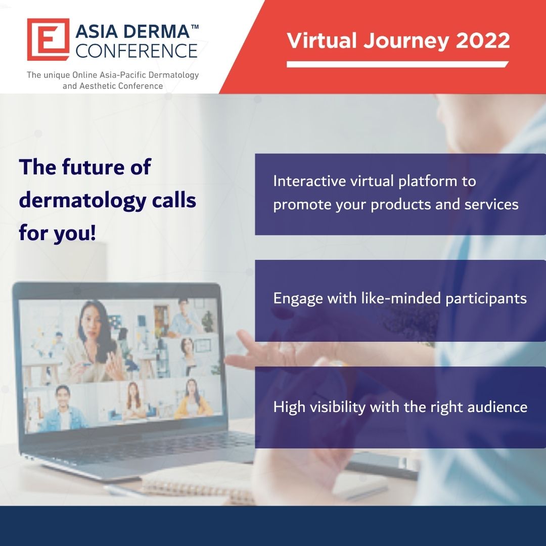 AsiaDerma's tweet photo. At E-Asia Derma Virtual Journey 2022, we’ll put you in the spotlight!
Join us as a sponsor or partner and enjoy all the attention of the right audience.

#AsiaDerma #Dermatology #Aesthetics #Webinar #Dermatologists  #education  @indexholdingsg @IndexholdingKorea https://t.co/G71uChBBK6