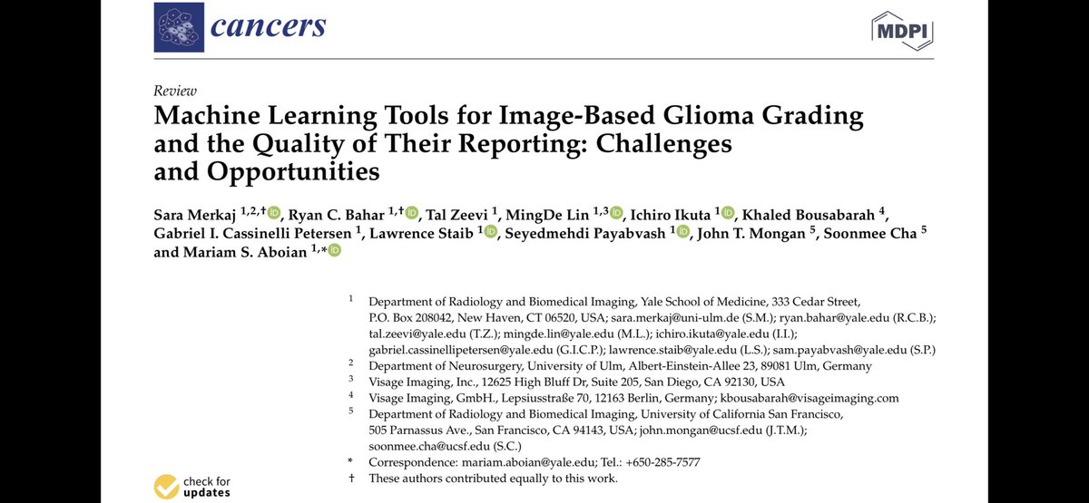 🙏Thanks to <a href="/MerkajSara/">Sara Merkaj</a>, <a href="/Ryan_Bahar/">Ryan Bahar, MD (he/him)</a>, <a href="/MariamAboian/">Mariam Aboian</a>, &amp; co-authors for including me on this inter-institutional, international, collaborative #AI/#ML publication!