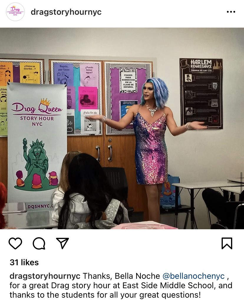 Elementary, middle, and high schools across NYC have teamed up with this drag organization to bring drag queens to schools to read to kids.