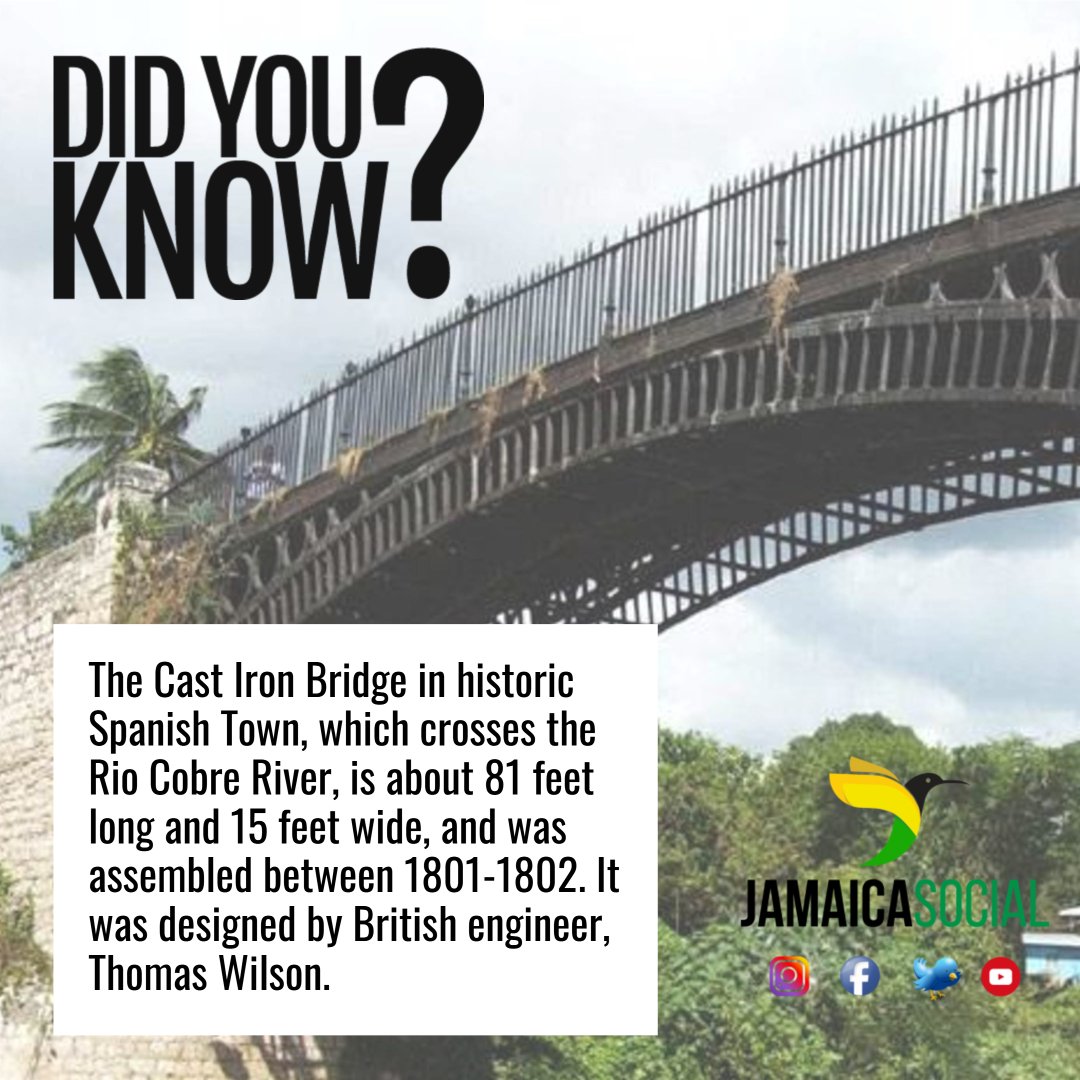 CassiusWatson's tweet photo. This bridge is the oldest of its kind in the Western Hemisphere, and cost £4,000 at the time.

We wonder how much it would cost the @nwajamaica right now. 🤔

#didyouknow #interestingfact #nowyouknow #spanishtownbridge #castironbridge #Jamaican #newshound #Jamaica #jamaicasocial https://t.co/VyUq673hFR