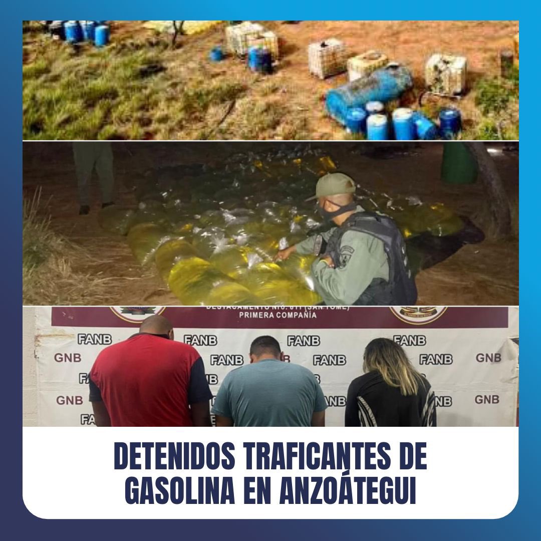 #Detenidos e #IMPUTADOS por el <a href="/MinpublicoVEN/">Ministerio Público venezolano</a> Karlys Urbano,Yondel Rodríguez  y Aniel Durán en una toma ilegal de gasolina en el municipio Freites Anzoátegui incautándoles  7.200 Lts de gasolina… Confesaron ser miembros de la banda"Los Pimpineros" dedicada a traficar combustible