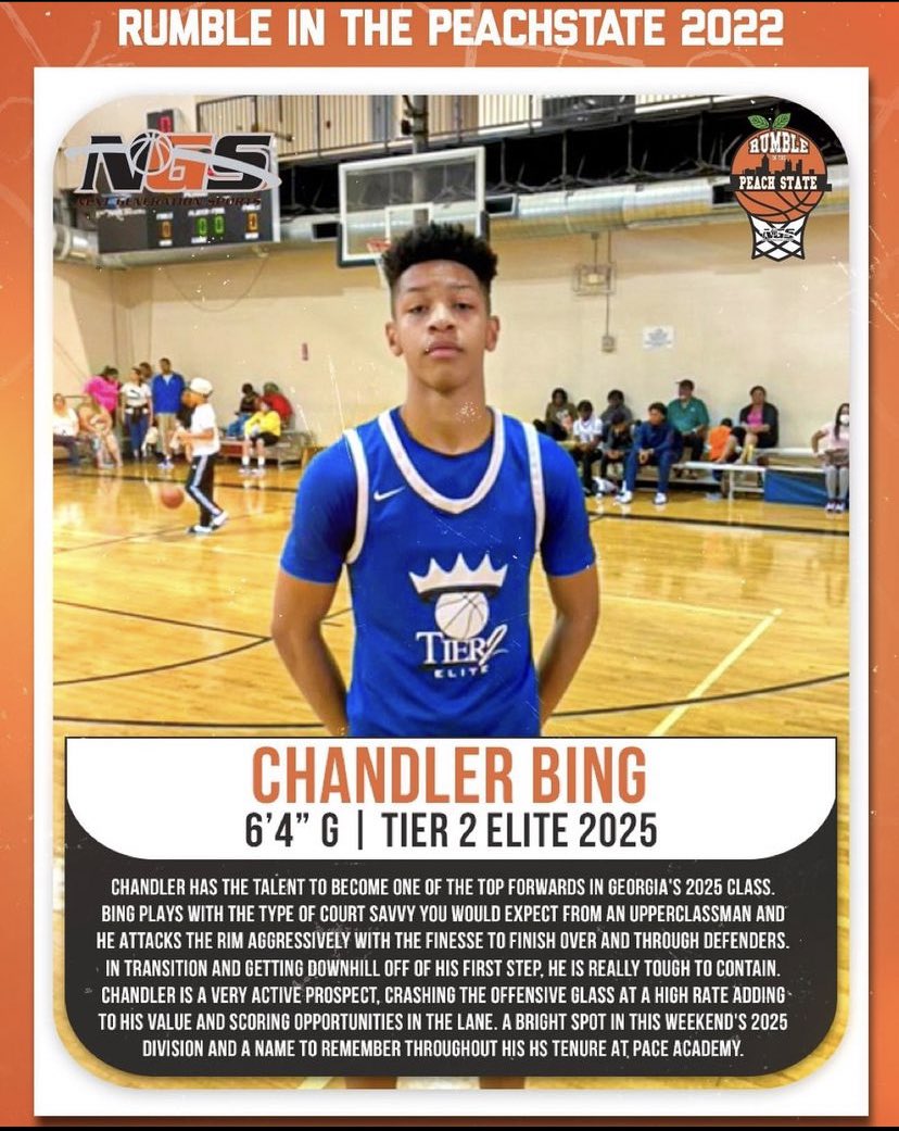 NGSHoops's tweet photo. 6’4 standout Chandler Bing is an emerging prospect and should be in your 2025 watch. Bing has strung together solid performances for Tier 2 Elite at multiple events and looks promising as a rising sophomore out of Pace Academy. #NGSProspectWatch https://t.co/4rFrKpOyCU
