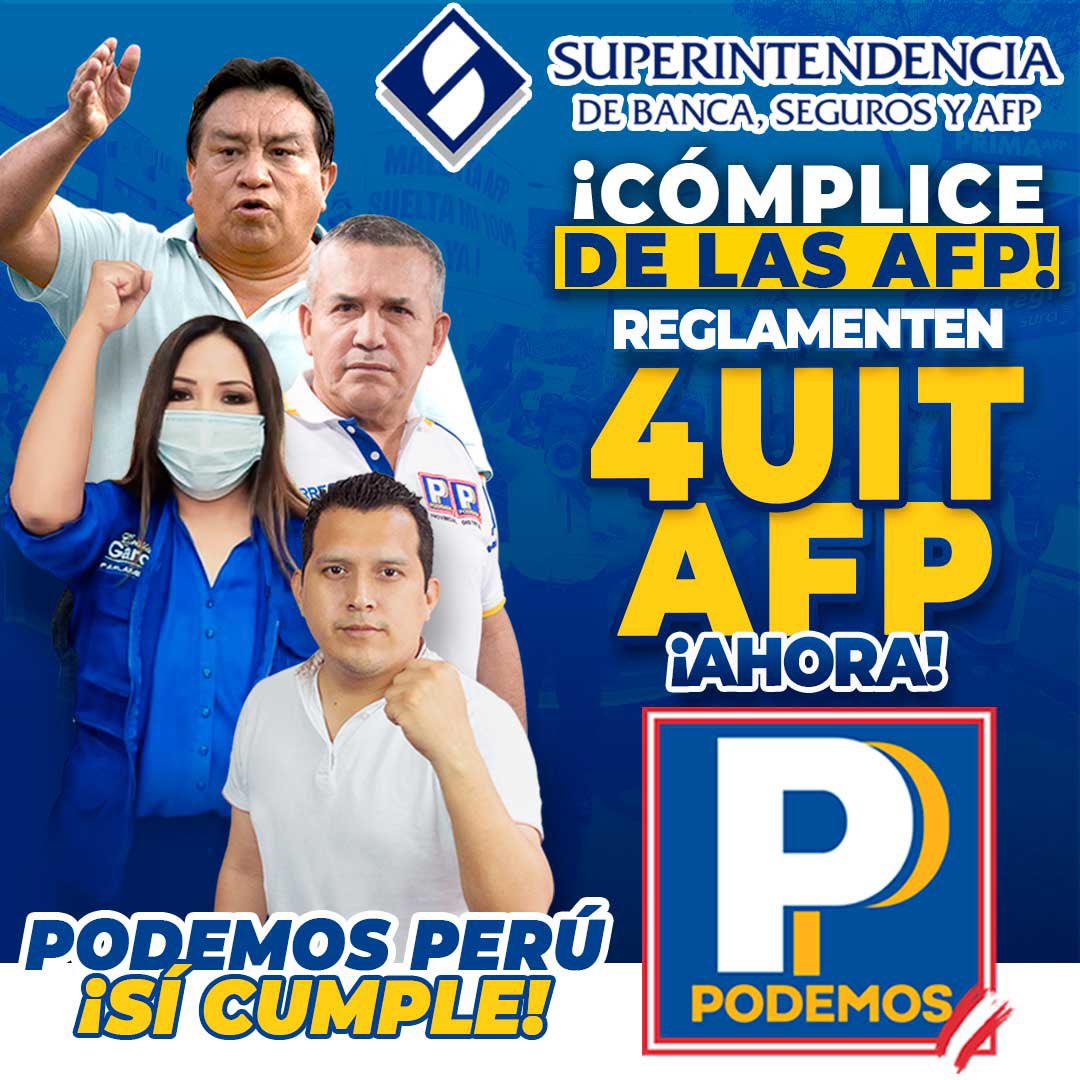 podemos_peru's tweet photo. La @SBSPERU tuvo que reglamentar las leyes que logramos en anteriores retiros de AFP. No tiene que inventar la pólvora. Su demora esta vez solo demuestra que son cómplices del cártel financiero. ¡Reglamenten YA o saldremos a las calles! #PodemosSiCumple #afpnomerobes https://t.co/QnxFD2YwN0