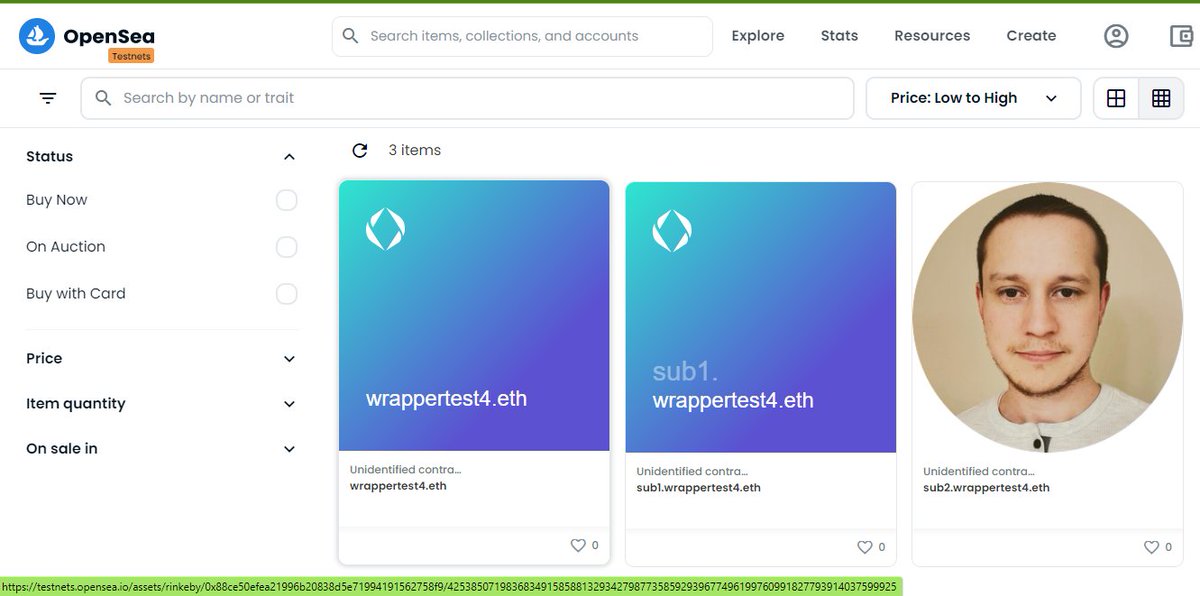 DylanMeador's tweet photo. IFYKYK 👀
sneak peek of $ENS 🌐 subdomain wrapper test being listed on #opensea  - test collection of wrapped sub tokens. As you can see, they have all the same functionality of the parent but with their own uniqueness. Truly 1/1 💎 https://t.co/oLEx2hNthu