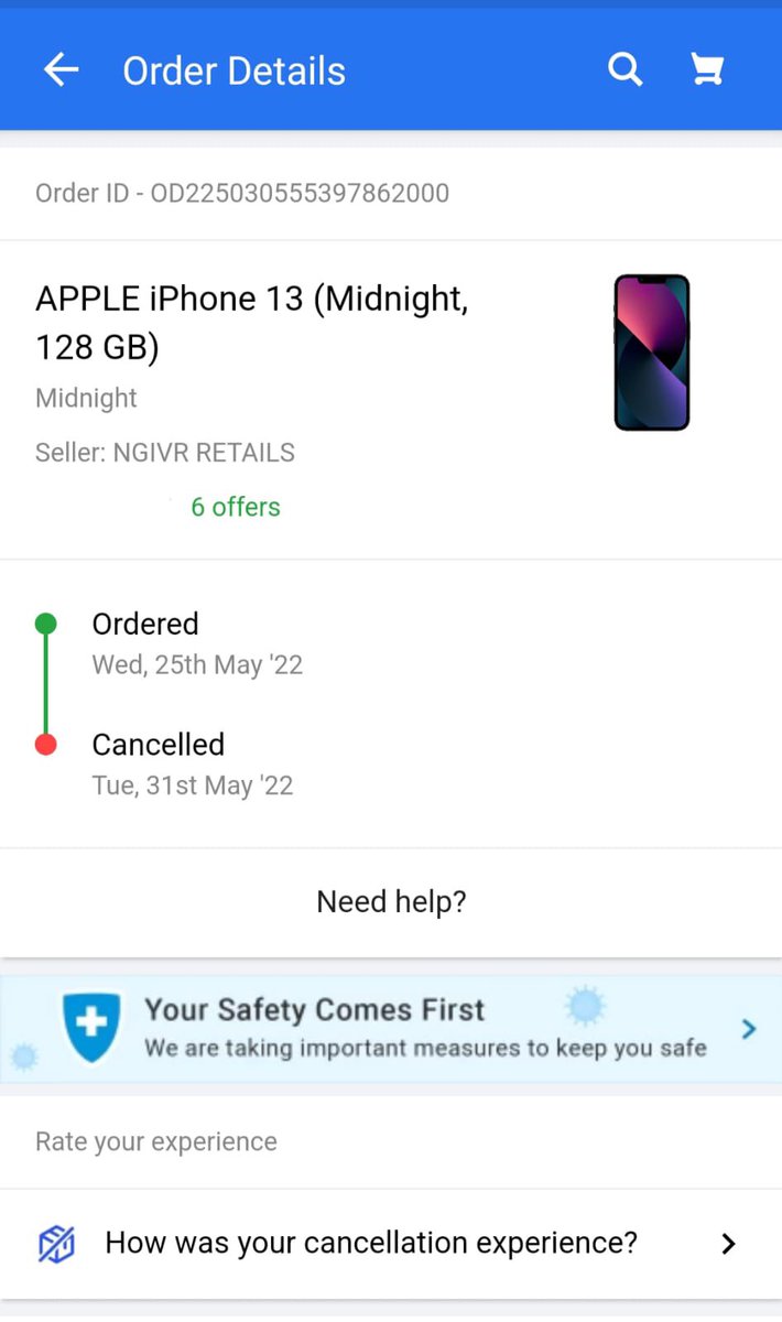 avesh_sing_h's tweet photo. Thanks for cancelling, @flipkartsupport. I'm relaxed 😌 
@_Kalyan_K , I'm not sure if they followed your directions, but whoever cancelled the purchase showed bad leadership by avoiding concerns. It's doomed @Flipkart https://t.co/oDF0wDlnFk