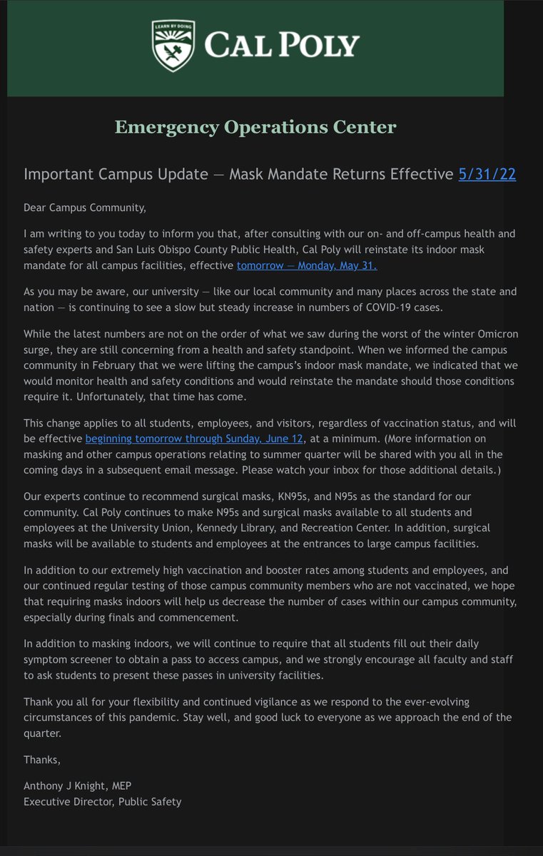 ComplaintsPoly's tweet photo. Screenshot from the email! Please be safe my fellow students!! https://t.co/U9ezbK3Tpx