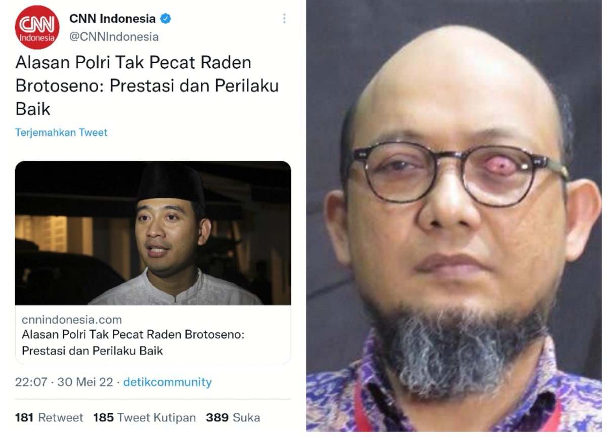 ekowboy2's tweet photo. Novel Baswedan
1. Kehilangan satu matanya
2. Cacat permanen dlm tugas
3. Berprestasi, kelakuan baik
4. Jago tangkap koruptor
=  DIPECAT

Raden Brotoseno
1. Divonis koruptor
2. Indisipliner
3. Coreng institusi
3. Rugikan uang rakyat
= TIDAK DIPECAT

SILAHKAN RAKYAT MENILAI!! https://t.co/QPwuDeJ0It