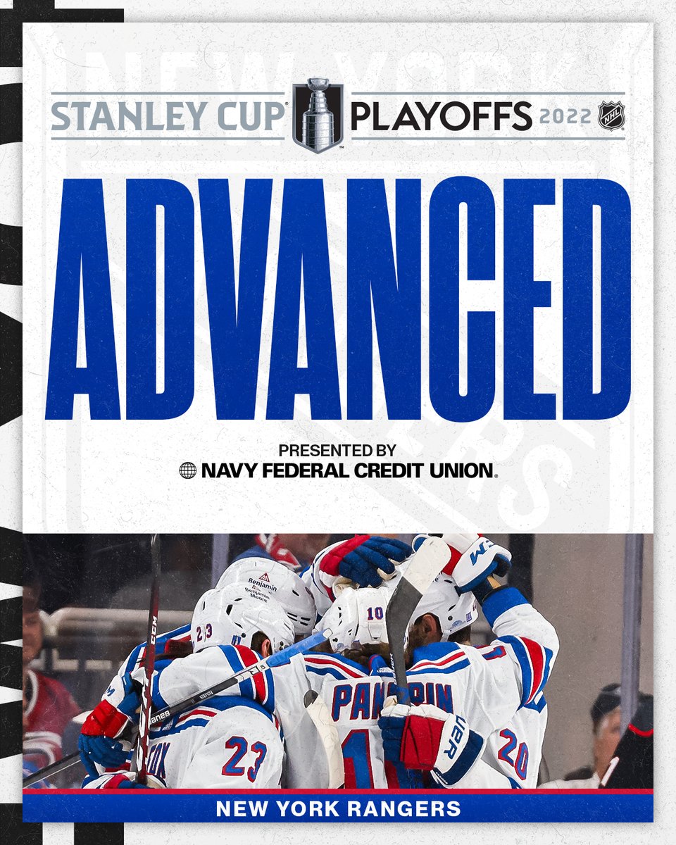 NHL's tweet photo. MOVING ON 🗽

The @NYRangers have advanced to the Eastern Conference Final!

#StanleyCup Series wins presented by @NavyFederal https://t.co/NEmSFgEoYh