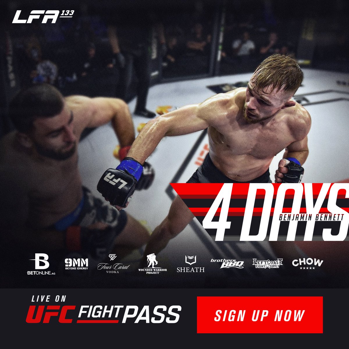 LFAfighting's tweet photo. In 4 Days, top undefeated prospect #BenjaminBennett returns to the @LFAfighting Octagon at #LFA133! 💥
Friday, June 3
@UofDenver
#Denver, #Colorado
🎫: https://t.co/kbRegJjl9p
#MMA
#LFANation
@UFCFightPass https://t.co/yqIIhlMvSg