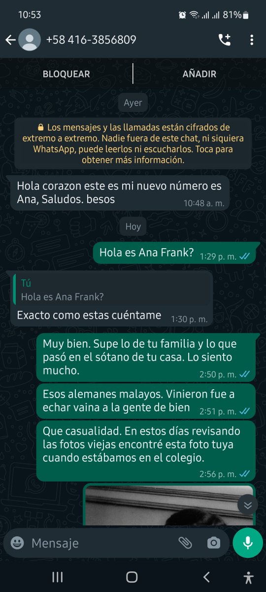 YobaniQuintero's tweet photo. ¿Adivinen qué?

Estuve chateando con la mismísima Ana Frank. Le hablé de mi amigo Gumersindo Peña (Colt Comando 5.56) y miren: https://t.co/ECxRsyEuIR