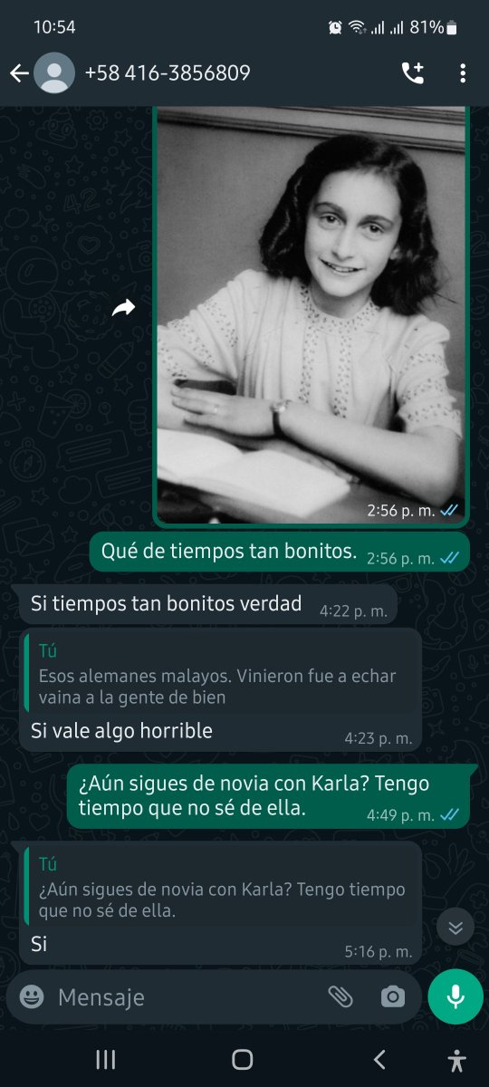 YobaniQuintero's tweet photo. ¿Adivinen qué?

Estuve chateando con la mismísima Ana Frank. Le hablé de mi amigo Gumersindo Peña (Colt Comando 5.56) y miren: https://t.co/ECxRsyEuIR