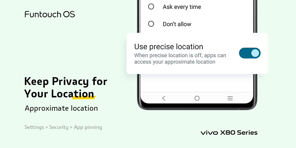 OriginOS_Global's tweet photo. To protect your location privacy, turn off #UsePreciseLocation so that apps could only access your #ApproximateLocation.
Your Location Privacy is under your control.
📍Simply #RT & reply to win!
🎁 Theme Redeem Code: 3 random winners! https://t.co/glJgGAv2NR