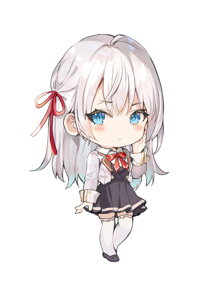 1girl solo thighhighs blue eyes chibi white background white thighhighs  illustration images