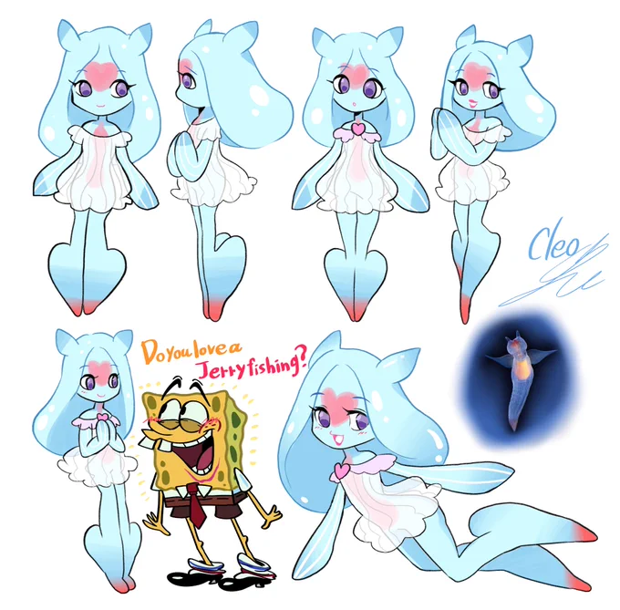 I'm practicing a lot of things today.🐡👼
(SpongeBob meets my oc "Cleo" ) 