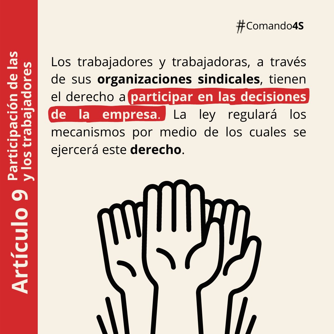 Cutchile's tweet photo. ¿Cuáles son las normas laborales constitucionales incluidas en el borrador de la #nuevaConstitución? Aquí te mostramos el Artículo 9, sobre la participación de los trabajadores y trabajadoras 👀 

✍️🗳️ #Comando4S de la CUT por el #AprueboDeSalida https://t.co/8HLXp6EqLB