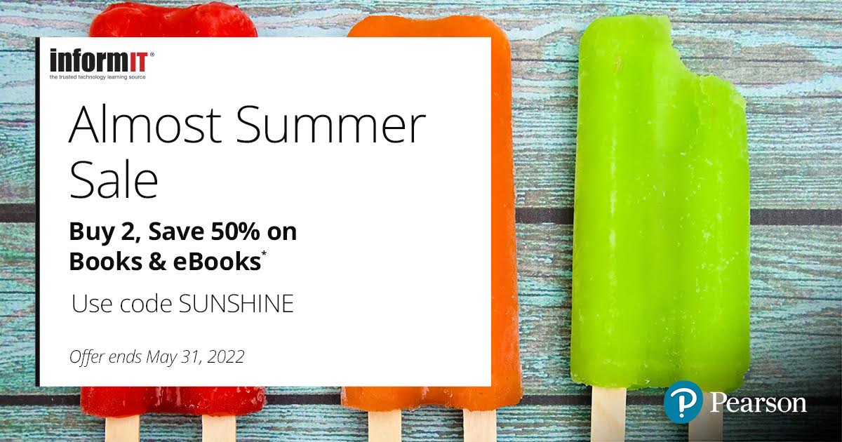LearnEnough's tweet image. InformIT, Pearson’s direct-sales site, is having an “Almost Summer Sale” right now! Use the code SUNSHINE and save 50% on books and eBooks when you buy 2. Included are several @LearnEnough titles by @mhartl: informit.com/hartl