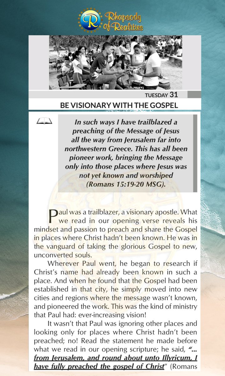 SaintSeyiB's tweet image. BE VISIONARY WITH THE GOSPEL 
Be passionate about spreading the message of the Gospel, not just in your catchment but also to the regions beyond. Pioneer new cells, fellowships and churches in places where you’re aware they don’t exist.