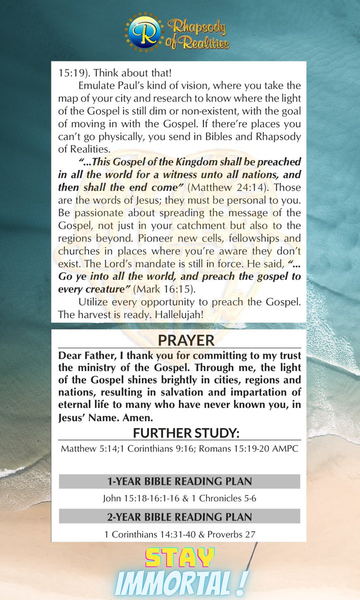 SaintSeyiB's tweet image. BE VISIONARY WITH THE GOSPEL 
Be passionate about spreading the message of the Gospel, not just in your catchment but also to the regions beyond. Pioneer new cells, fellowships and churches in places where you’re aware they don’t exist.