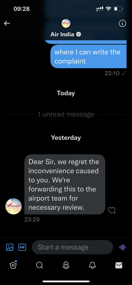 hlonare's tweet photo. @airindiain this is what you dm me? how does that make any sense? I have already sent you a written letter from your executive present at airport. https://t.co/xTGYMyiKGL