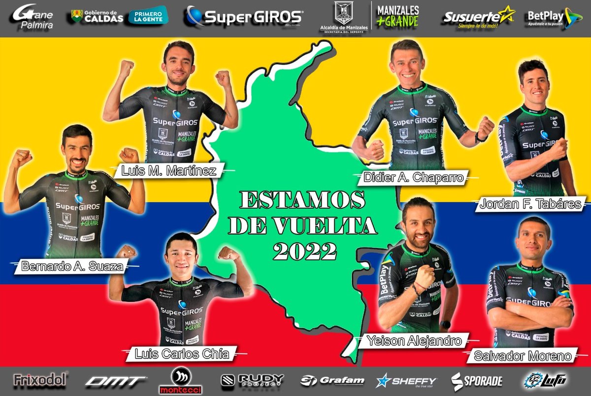 #VColombia2022🇨🇴🚴‍♂️
#CiclismodeColombia🇨🇴🚴‍♂️

El <a href="/Team_SuperGIROS/">TeamSuperGIROS Alcaldía de Manizales</a> <a href="/CiudadManizales/">Alcaldía de Manizales</a> <a href="/GoberCaldas/">Gobernación de Caldas</a>
confirma su nómina para la <a href="/Vueltacolombia1/">Vuelta a Colombia 75 años #VColombia2025</a>🇨🇴 <a href="/fedeciclismocol/">Federación Colombiana de Ciclismo</a> <a href="/MinDeporteCol/">Ministerio del Deporte</a> a disputarse entre el 3 y el 12 de junio de 2022.
