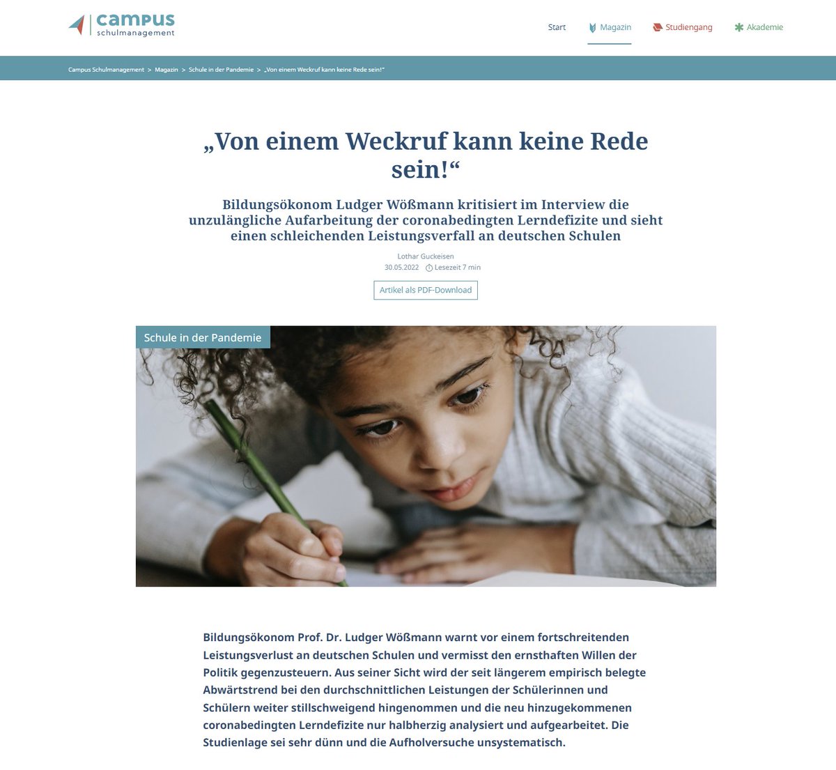 „Von einem Weckruf kann keine Rede sein!“

Mein Interview in campus schulmanagement, warum uns  der schleichende Leistungsverfall an deutschen Schulen und die Corona-Lerndefizite beunruhigen sollten

👉campus-schulmanagement.de/magazin/von-ei…
<a href="/bildungsklick/">bildungsklick</a> <a href="/JMWiarda/">Jan-Martin Wiarda</a> <a href="/AHimmelrath/">@AHimmelrath@nrw.social</a> <a href="/ciffi/">christian füller</a> <a href="/tkerstan/">Thomas Kerstan</a>