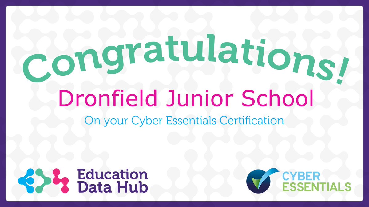EduDataHub's tweet image. We are delighted to have supported Dronfield Junior School with this, so massive congratulations! 
@DronfieldJunior @IASME1 @CyberEssentials