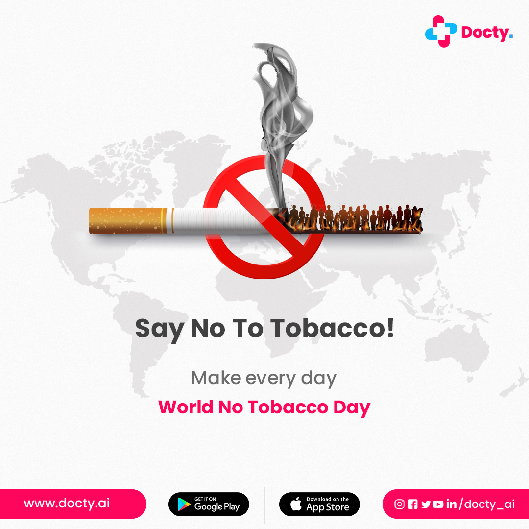 docty_ai's tweet photo. The use of #tobacco has #harmful &amp; fatal effects on us. To prevent the death &amp; disease it causes, we have to say no to tobacco.

This #WorldNoTobaccoDay, move towards a healthier lifestyle, pledge to make every day a #NoTobaccoDay &amp; encourage others to do the same.

#NoTobacco https://t.co/rJJAAqxO8w