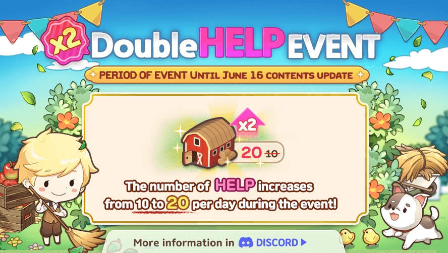 everyfarmglobal's tweet photo. 🤝Dobule HELP EVENT🤝

Helping friends is another way to enjoy #everyfarm, right?😊
Now an event "Double HELP EVENT" is running in EVERY FARM💕

We've double the number of HELP until next update😍😍

For more info, please visit our discord
👉https://t.co/VESSTppH8y

#P2EGame https://t.co/Uk51pedn1F