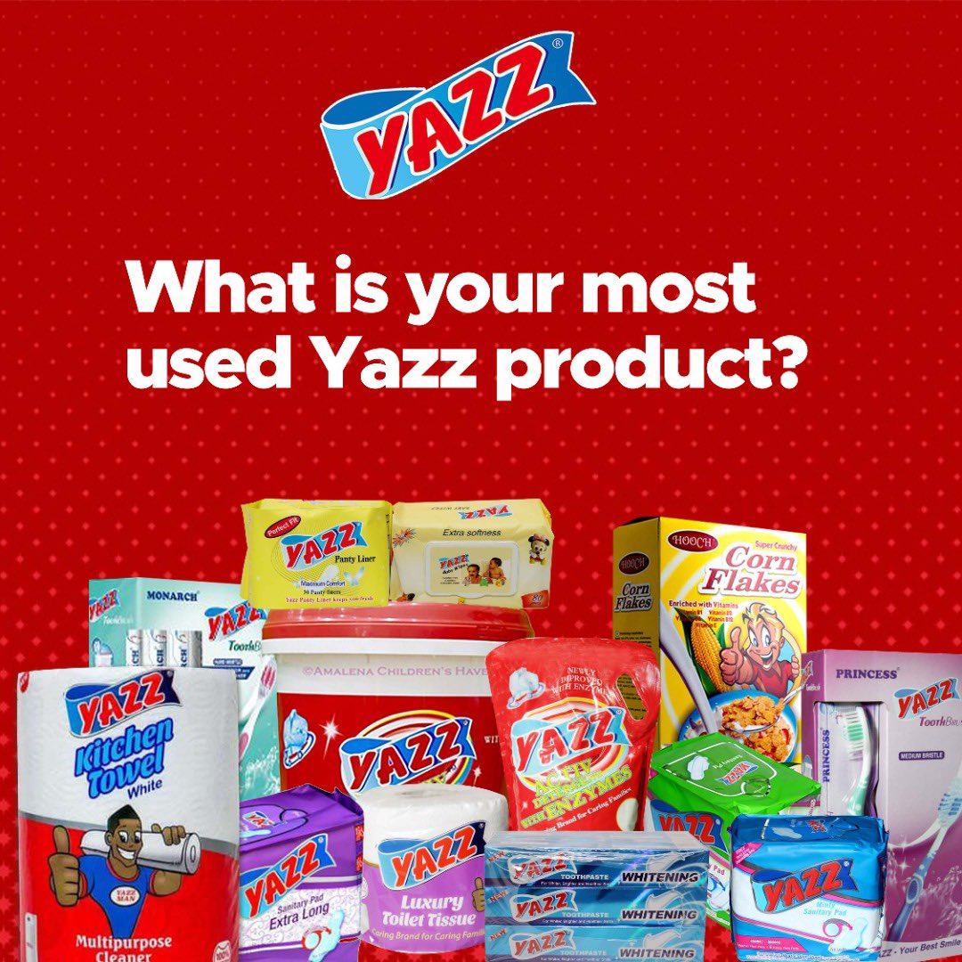yazz_products's tweet photo. Which of our products do you often use? 🤔
#yazzkitchentowel #yazztoothpaste #accraghana #yazzwashingpowder #ghana #yazztoothbrush #madeinghanapride #accra #yazzsanitarypad #yazzcares #yazztoilettissue #yazzproducts https://t.co/l8IANPvLwg