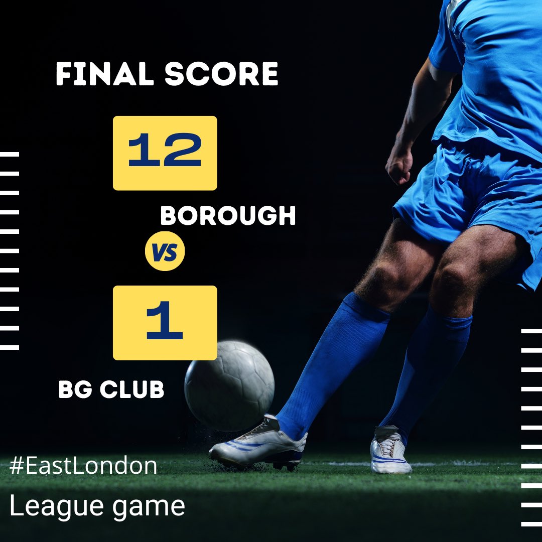 Sunday was the last league game for the Borough, with a win today we could finish 2nd! 

Borough won the game 12-1! Great display on Sunday and great for confidence going into a cup final on Sunday against Niva. 

MOTM <a href="/Bxllzy/">۲ B</a> 
4 goals - 2 assists