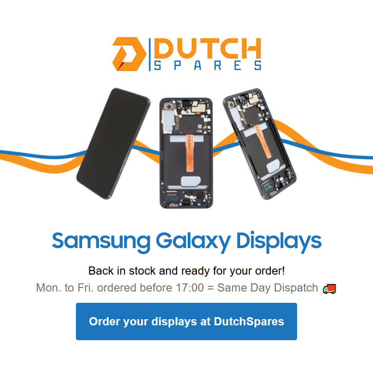 DutchSpares's tweet image. 📦 Samsung Displays zijn weer op voorraad bij DutchSpares.

Heeft u al genoeg voorraad? Vóór 17:00 uur besteld = Dezelfde dag verstuurd!

dutchspares.com/nl/blogs/blog-…

#DisplayDistributer #SamsungDisplay #SamsungLCD #Groothandel #ServicepackLCD #SamsungServicePack #ServicePackDisplay