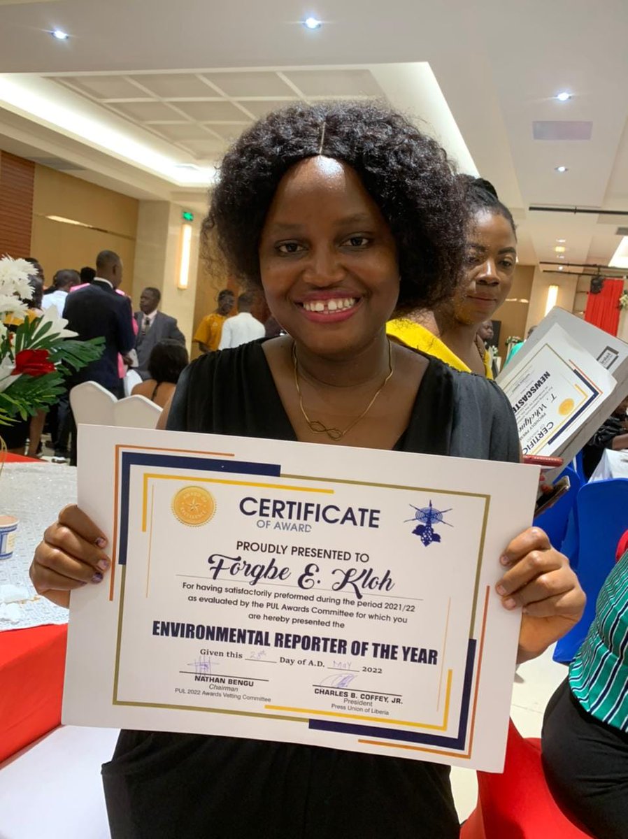 Big kudos 👏👏to Forgbe Emma Kloh for winning <a href="/UnionLiberia/">Press Union of Liberia Official</a>’s Environmental Reporter of the Year Award! Well deserved!