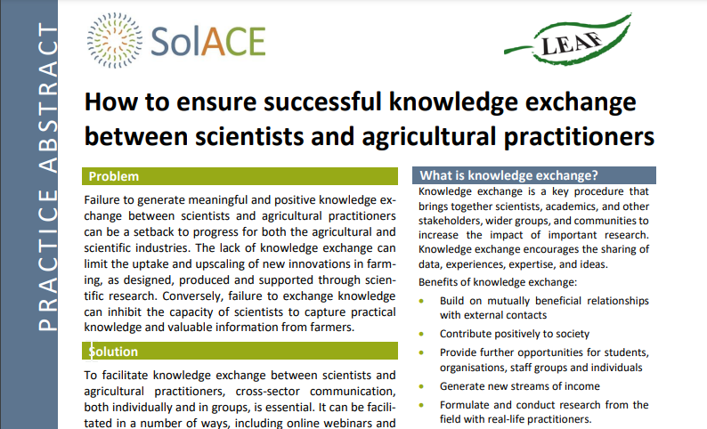 How to ensure successful knowledge exchange between scientists and agricultural practitioners – <a href="/SolACE_EU_NET/">SolACE</a> Practice Abstract

➡️ Download here: zenodo.org/record/6044162…

#SolACEPA #jointknowledge #organicagriculture