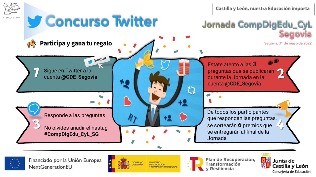 Tras la genial intervención de David nos disponemos a hacer un pequeño descanso y aprovechamos para recordaros las bases para participar en nuestro concurso Twitter. #CompDigEdu_SG #CompDigEdu_CyL_SG <a href="/educacyl/">Educación JCyL</a>