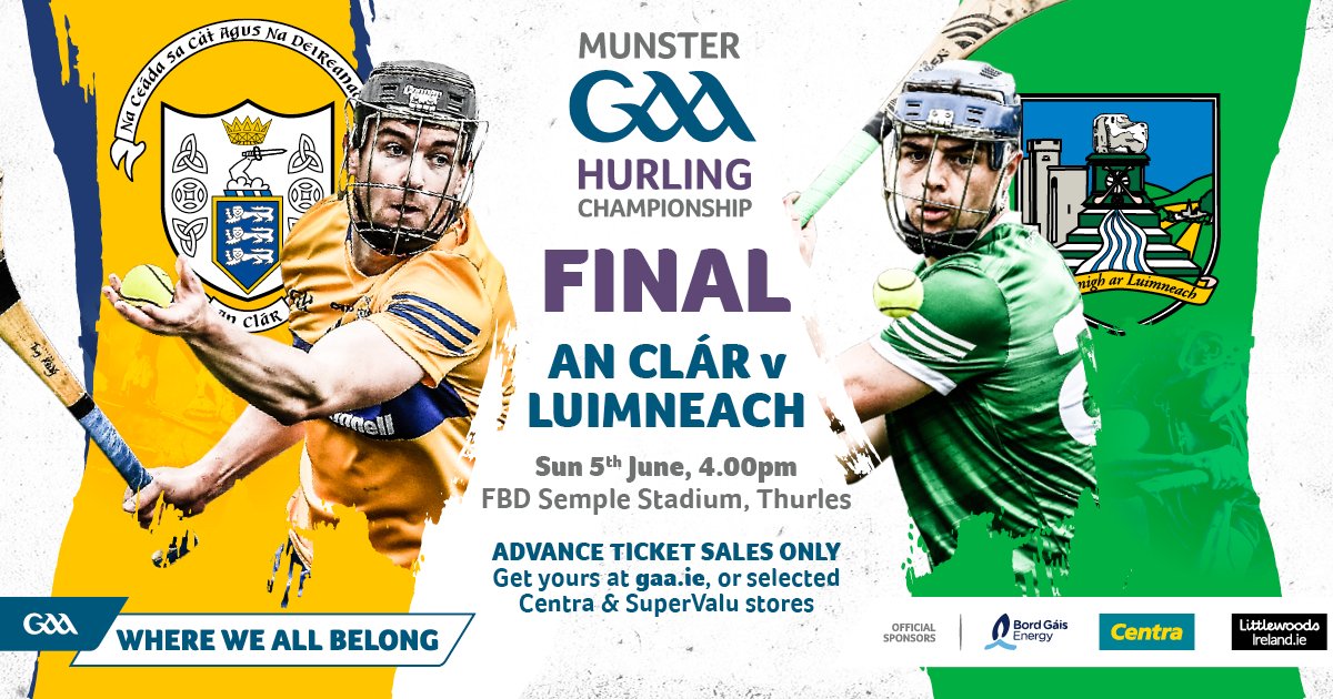 #COMPETITION TIME 

We're giving away TWO PAIRS of tickets for the Munster Senior Hurling Final on Sunday!
Limerick V Clare

For a chance to #win, 
simply;

1) FOLLOW US
2) RETWEET this post 
3) COMMENT who you think will win!

Best of luck!