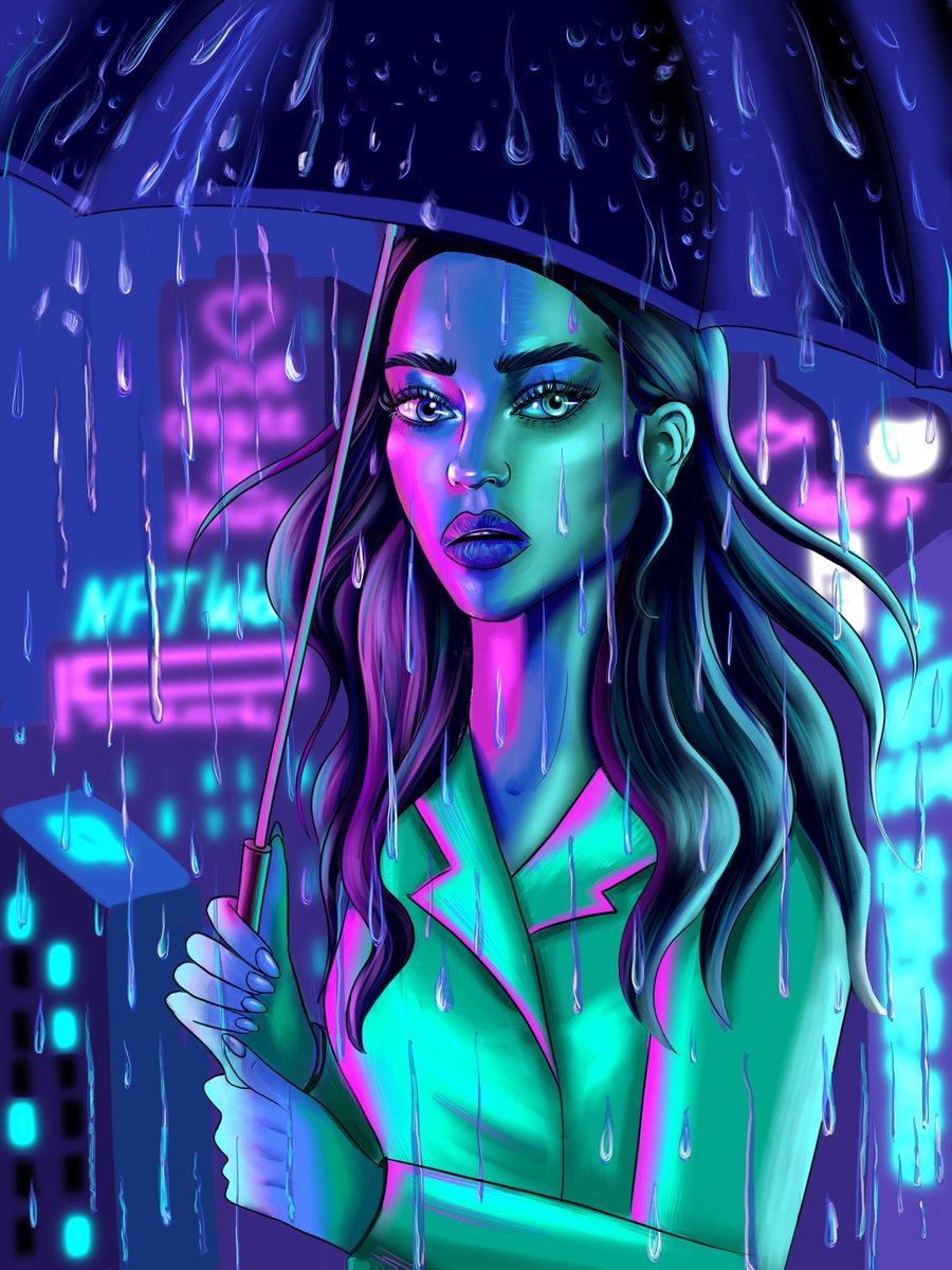 My NFT art for <a href="/Neonrain_io/">☔️ NeonRain - Decentralized Social NFT Marketplace</a> contest 
“Neon girl” 💜💚 
I imagined night rainy city with neon lights, which are reflected in every drop of rain and on the girl's face ☔️
 #OGCollective #Benjaminbitcoin #NeonRain #NFTCommunity 

opensea.io/assets/ethereu…