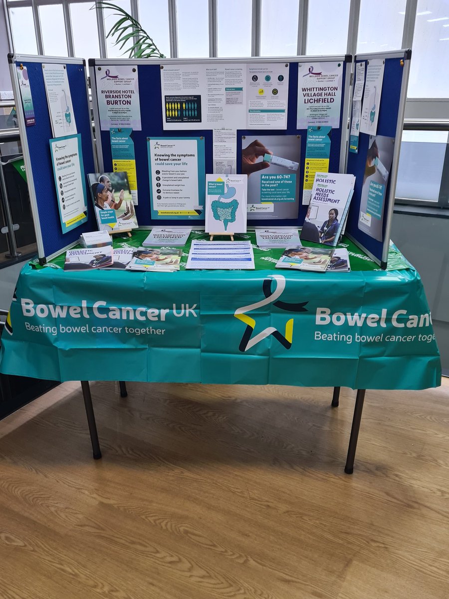 BowelGroup's tweet photo. Information stand at @UHDBTrust Burton Colorectal Team &amp; Midlands Bowel Cancer Support Group. @BowelGroup @bowelcanceruk @macmillancancer https://t.co/6SSKVhFArw