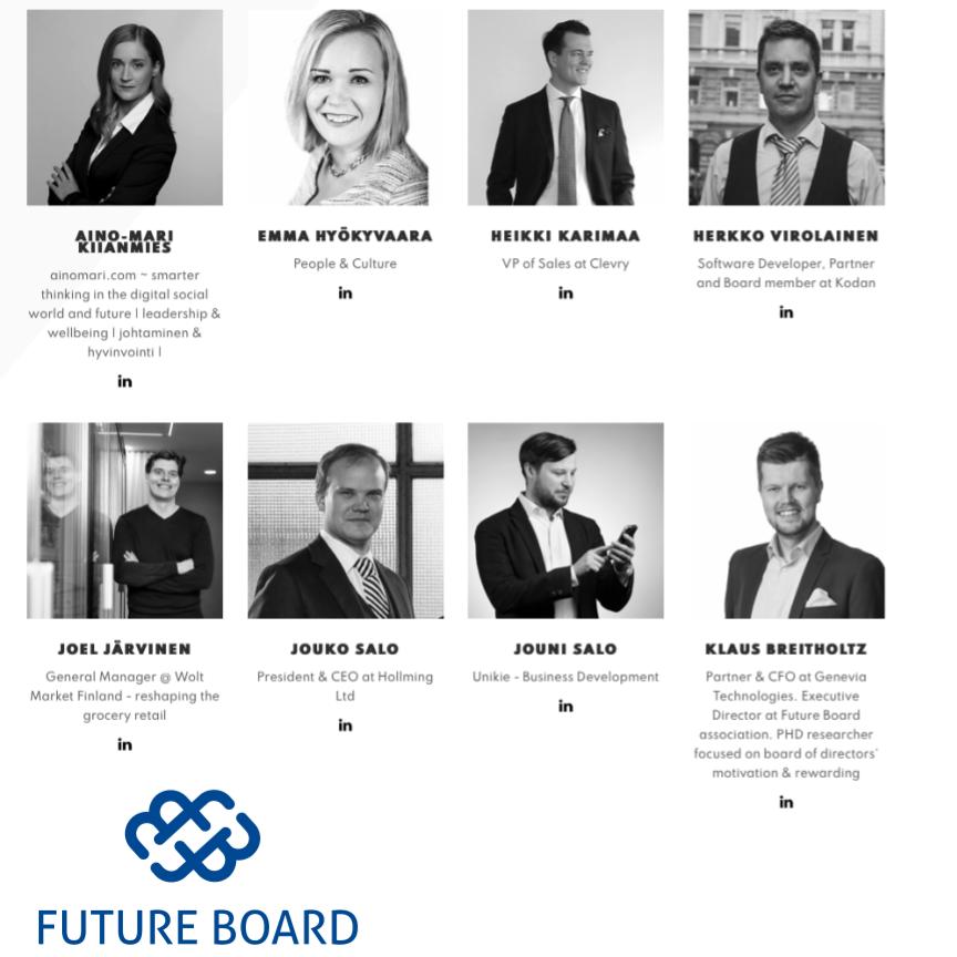Hyvä keino hallitusosaamisen kehittämiseksi on jakaa omia kokemuksia ja oivalluksia hallitustyöstä kollegoille.  Future Boardin monipuolinen vertaisoppimisverkosto koostuu hallitusosaajista, joilla on kokemusta useiden satojen yhtiöiden hallituksista.