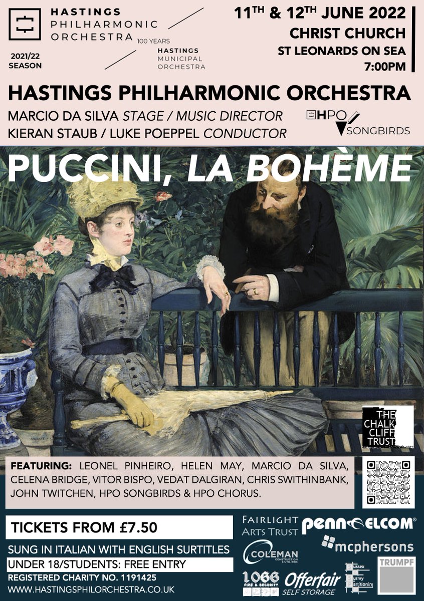 HastingsPhil's tweet photo. 📣 NEXT: Puccini, La Bohème, 11 &amp; 12 June 2022 @ChChStLeonards. 

La Bohème is a tale of love at first sight and the harsh reality of desperate poverty. This tragic story and beautiful music have made this one of the most frequently performed operas of recent times.

#HPOBohème https://t.co/Ilph04DDi5